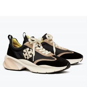 NEW TORY BURCH women's good luck trainer in black/cream